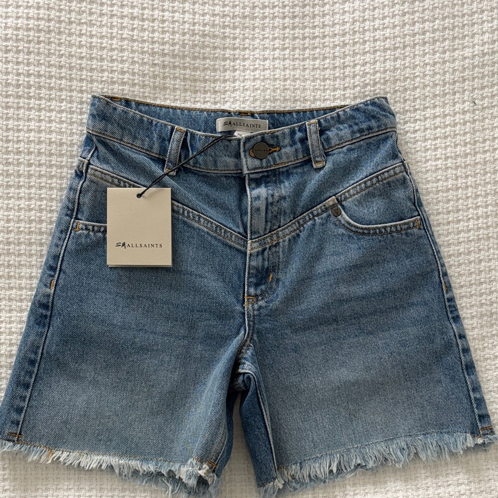 NEW All Saints High-Rise Denim Shorts w/ Frayed Hem - kids- smAll Saints